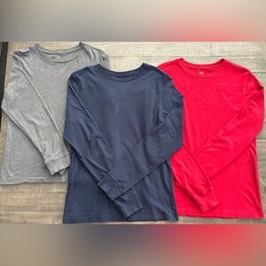 George Mens Long Sleeve Tee Bundle Gray Navy Red Cotton Size S